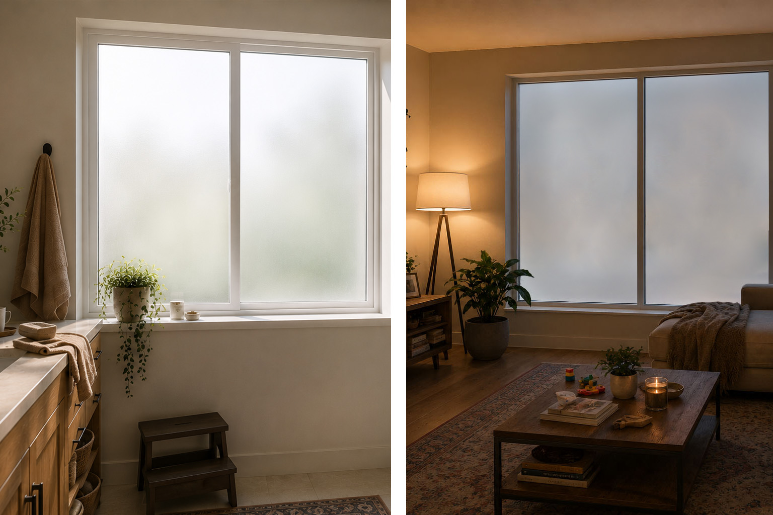 Glass doors in a frosted privacy state
