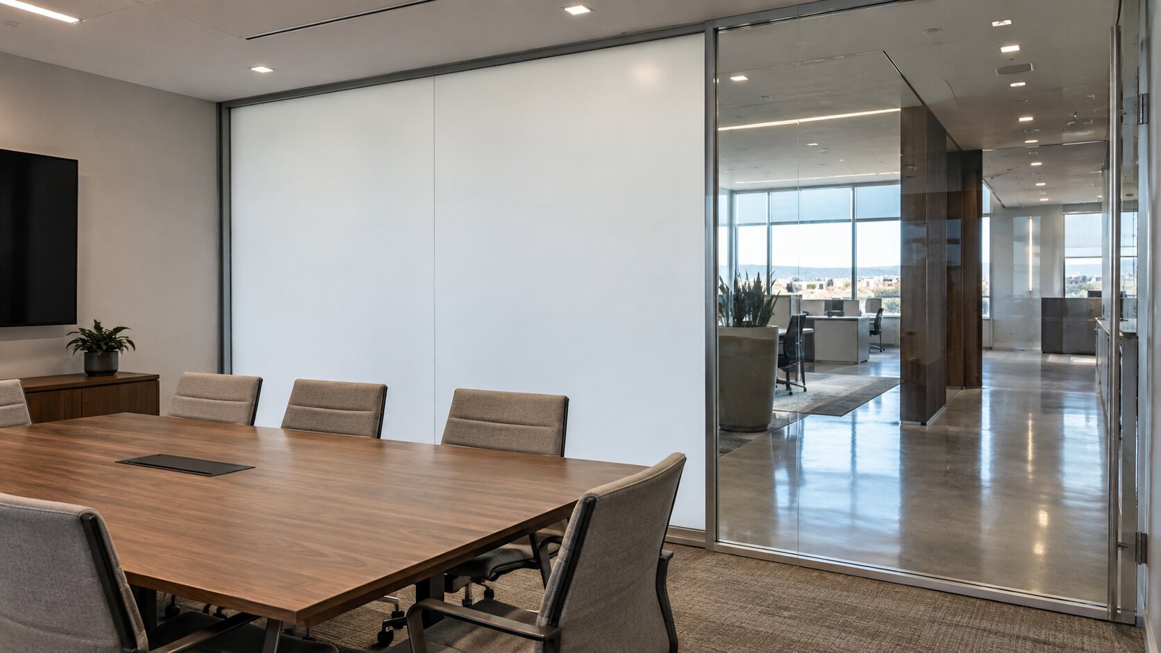 Commercial conference room with smart privacy film